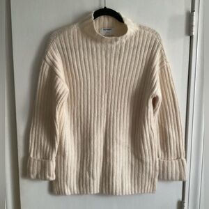 Ribbed Mock Neck Sweater S Cream White Turtleneck Women's